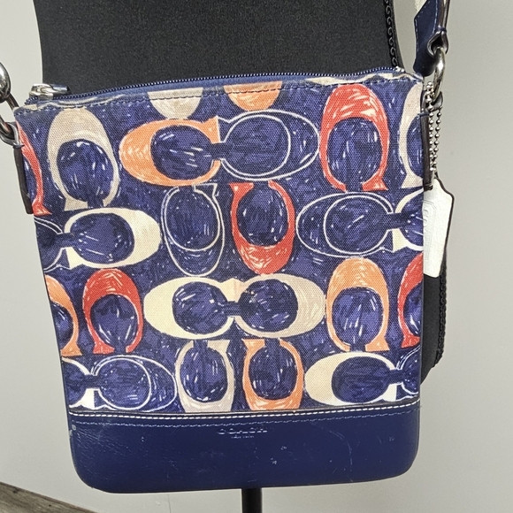 Navy Red Coach Signature Legacy Crossbody Vacation Purse Travel Resort Preppy - Picture 2 of 13